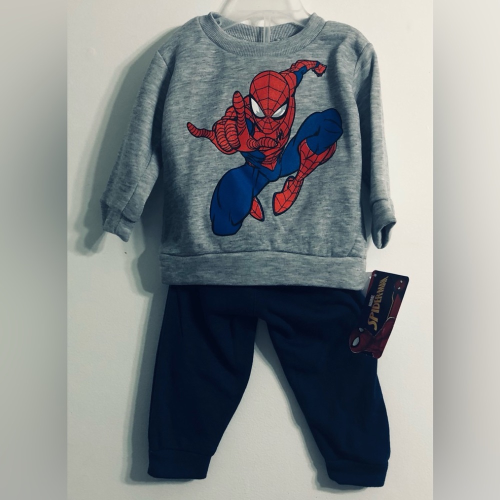 Marvel Spider-Man Boy’s 2pcs set sweatshirt and jogger gray blue.12months